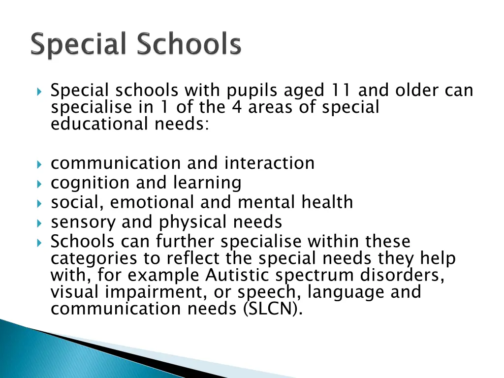 special schools with pupils aged 11 and older