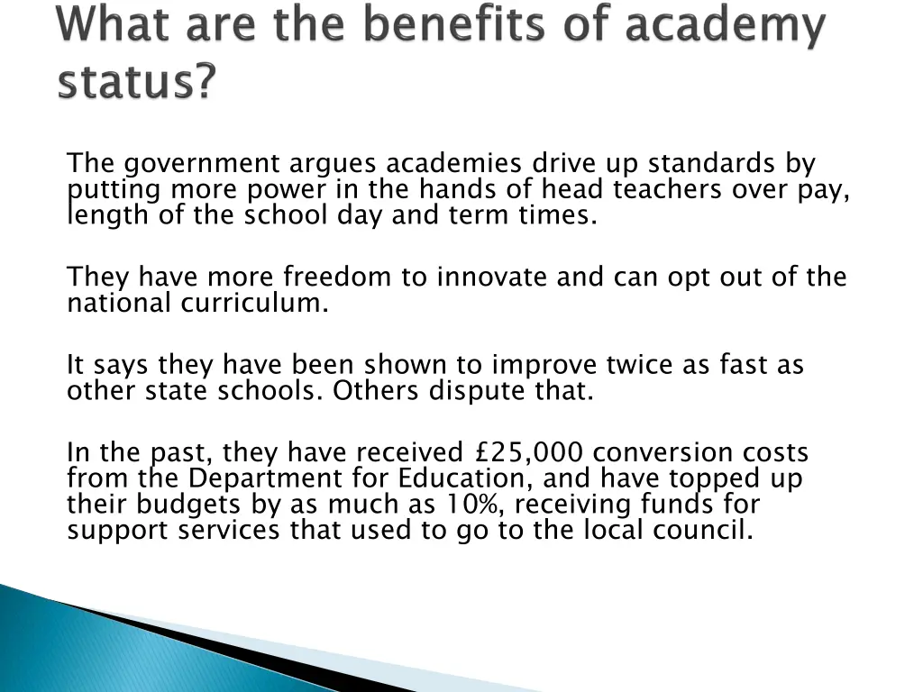 the government argues academies drive