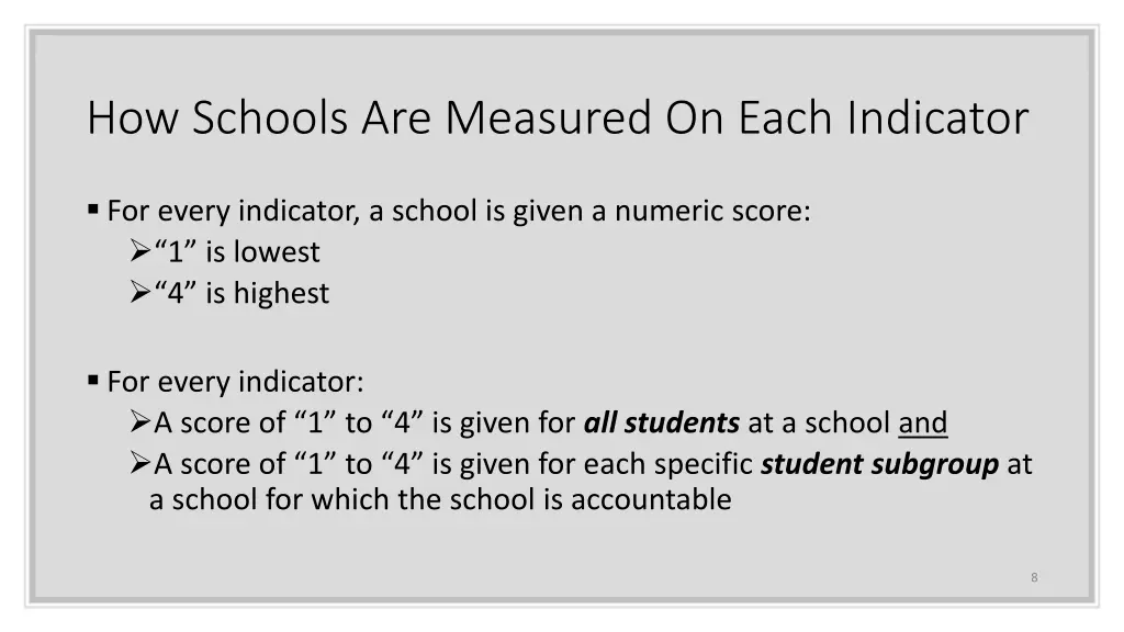 how schools are measured on each indicator