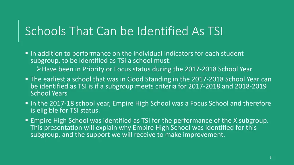 schools that can be identified as tsi