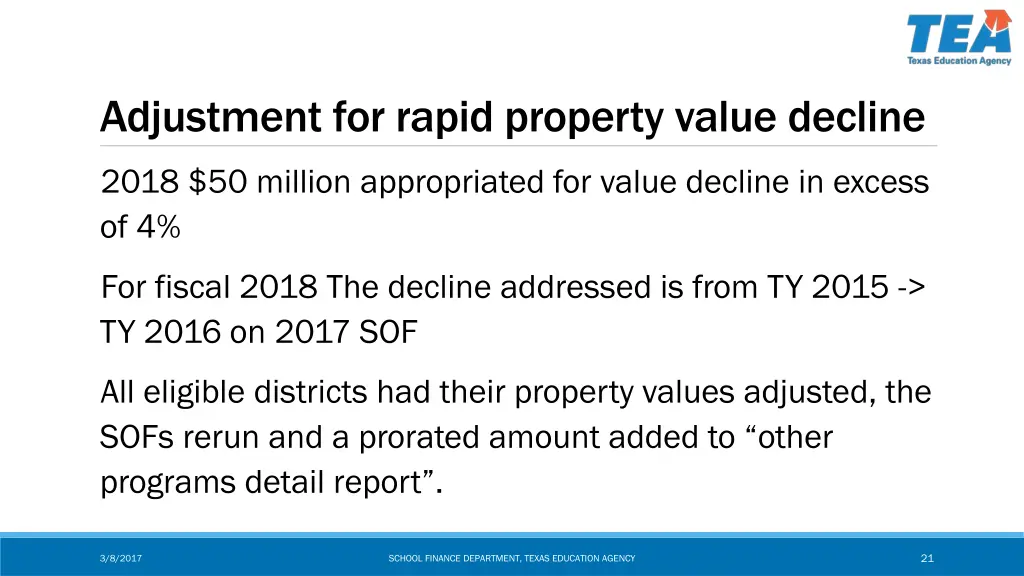 adjustment for rapid property value decline