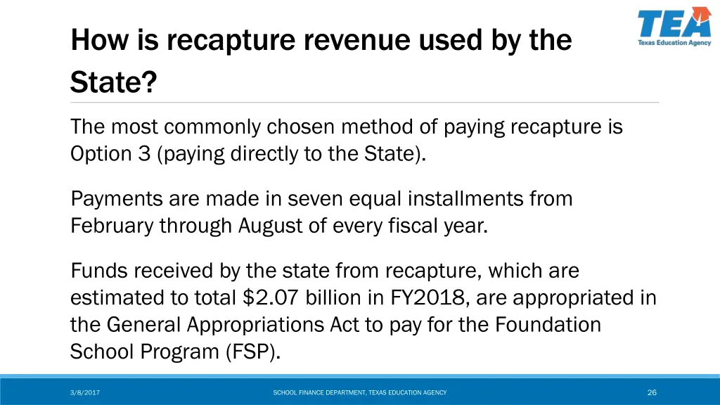 how is recapture revenue used by the state