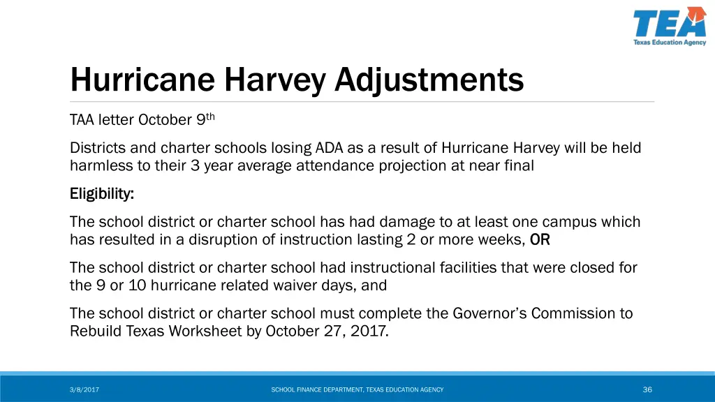 hurricane harvey adjustments