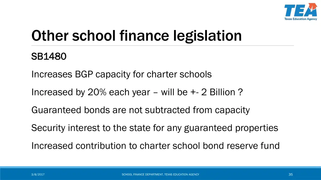 other school finance legislation 1