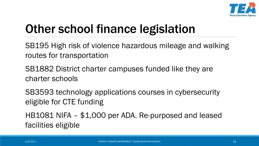 other school finance legislation