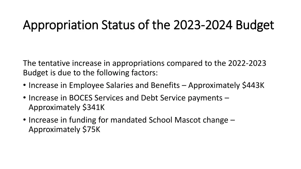 appropriation status of the 2023 appropriation 1