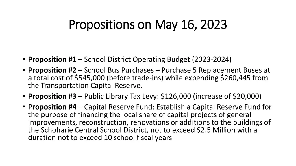 propositions on may 16 2023 propositions