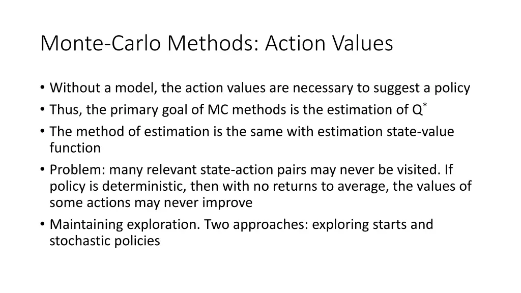 monte carlo methods action values