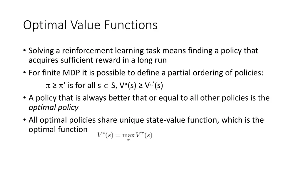 optimal value functions