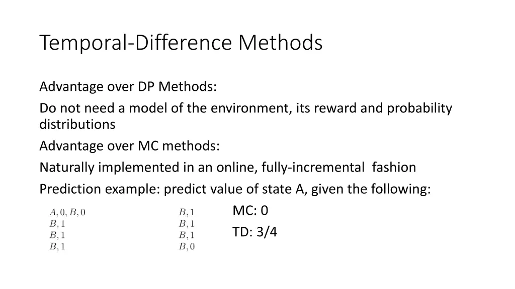 temporal difference methods