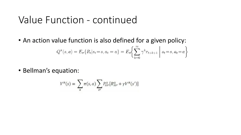 value function continued