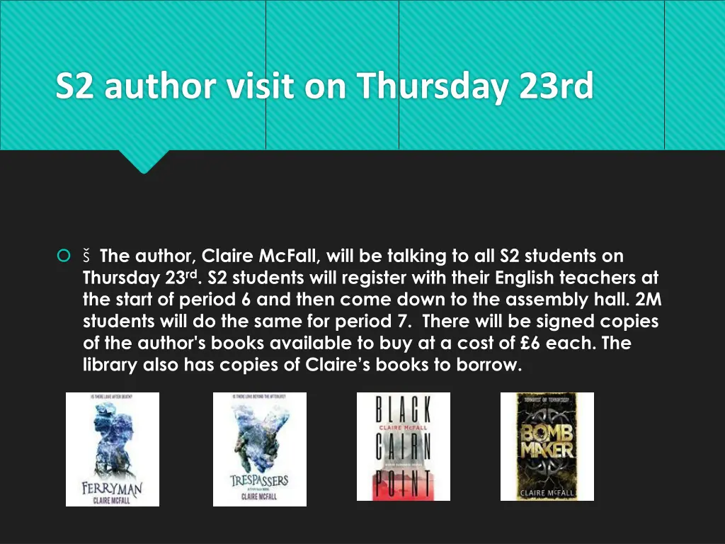 s2 author visit on thursday 23rd