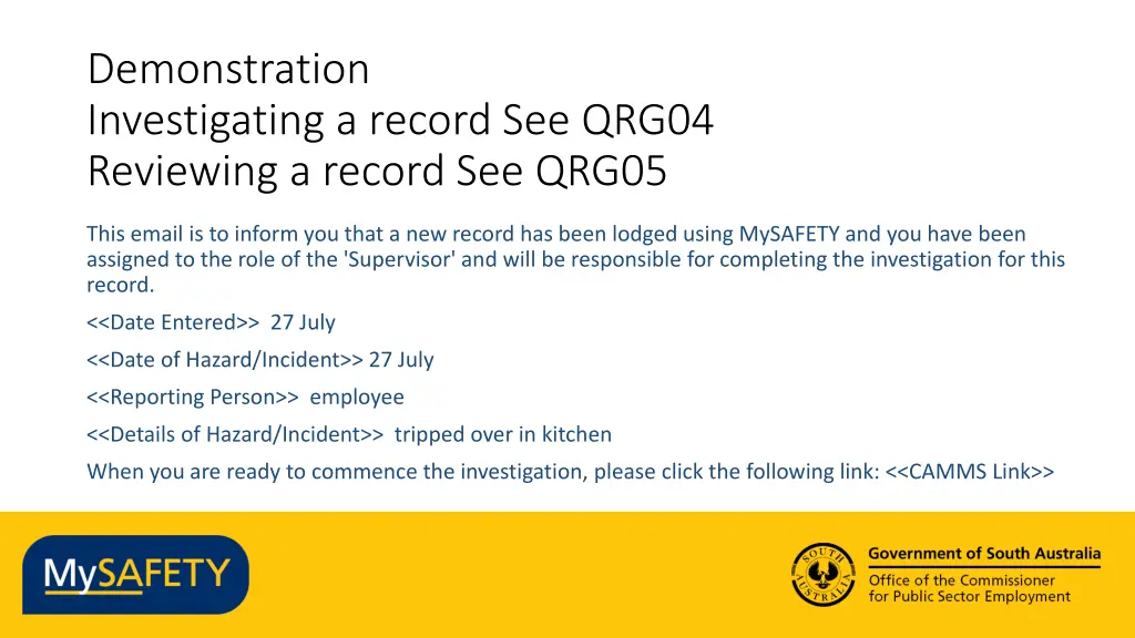 demonstration investigating a record see qrg04