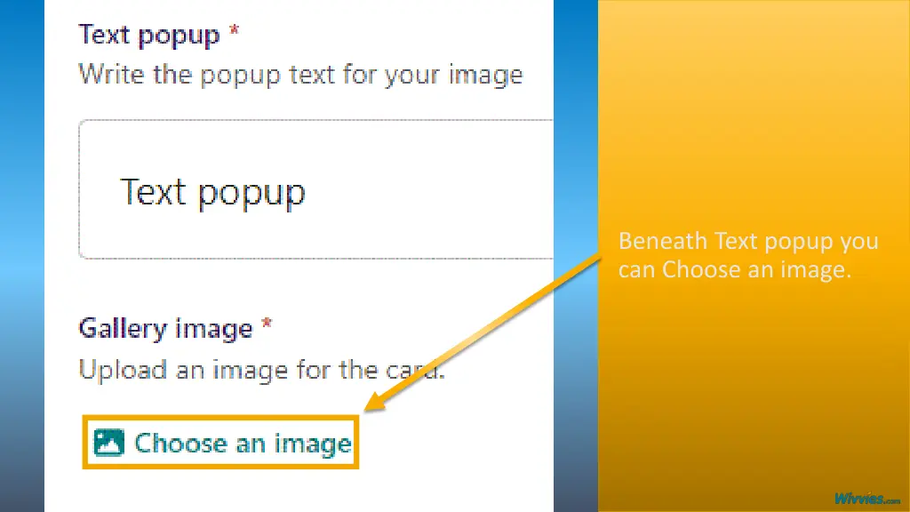 beneath text popup you can choose an image