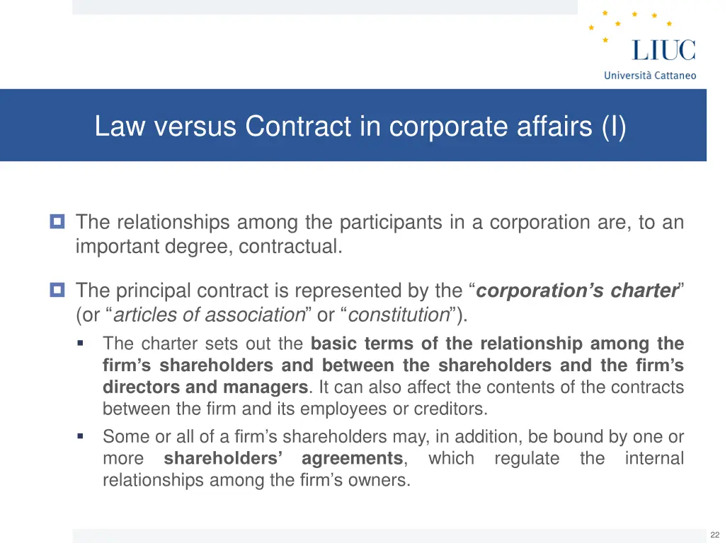 law versus contract in corporate affairs i