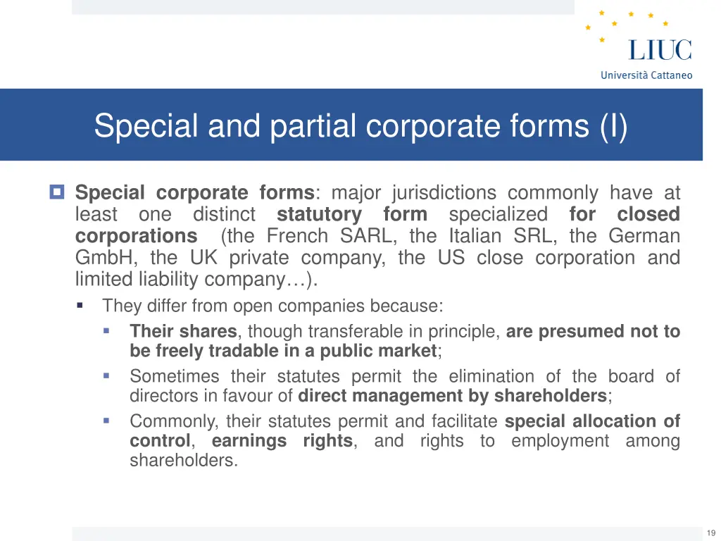 special and partial corporate forms i