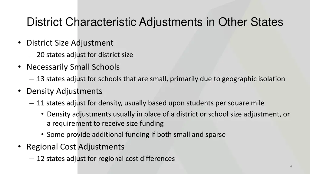 district characteristic adjustments in other