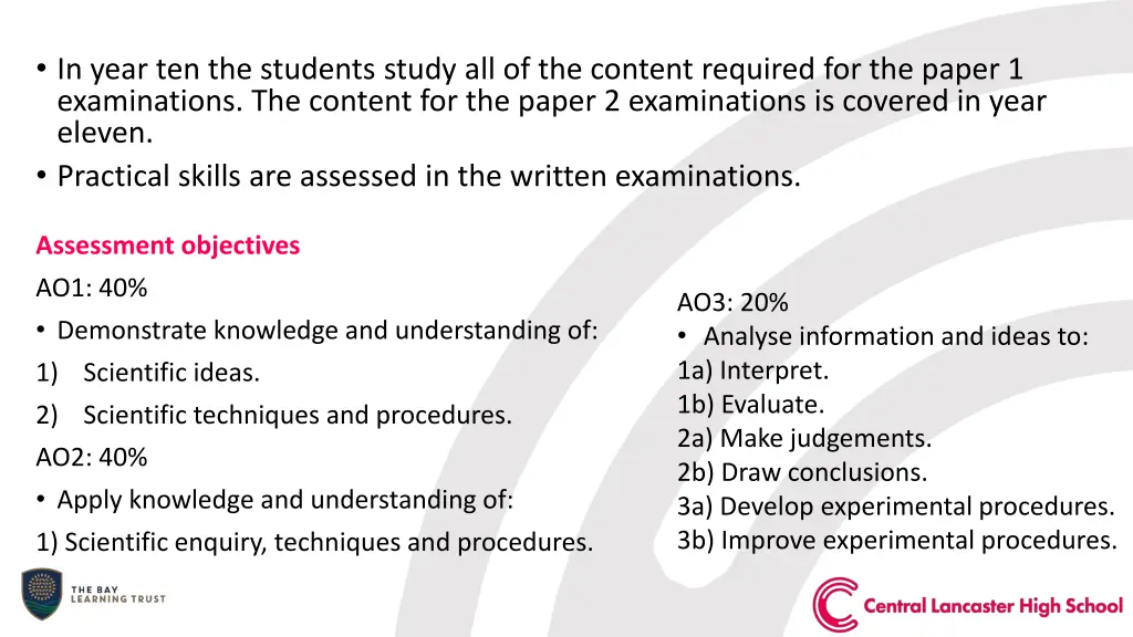 in year ten the students study all of the content