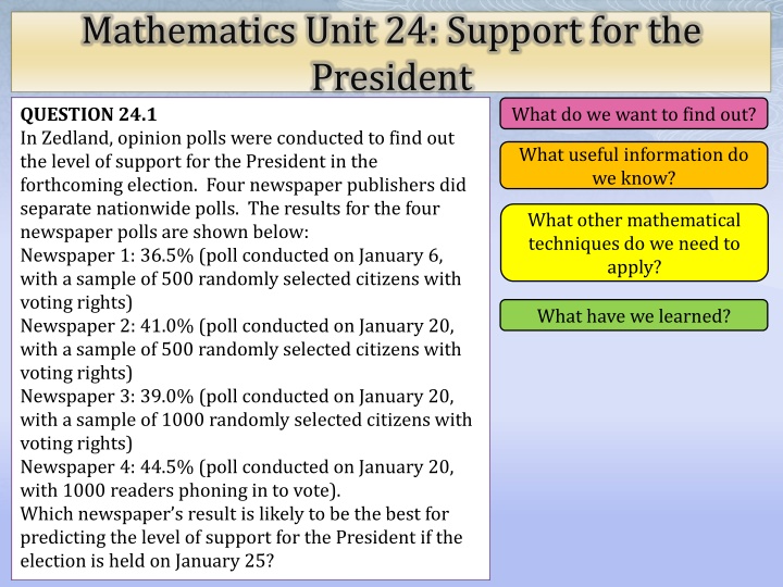 mathematics unit 24 support for the president