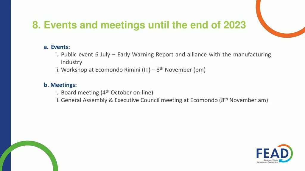 8 events and meetings until the end of 2023