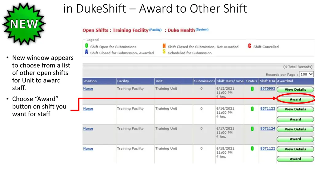 in dukeshift award to other shift 1