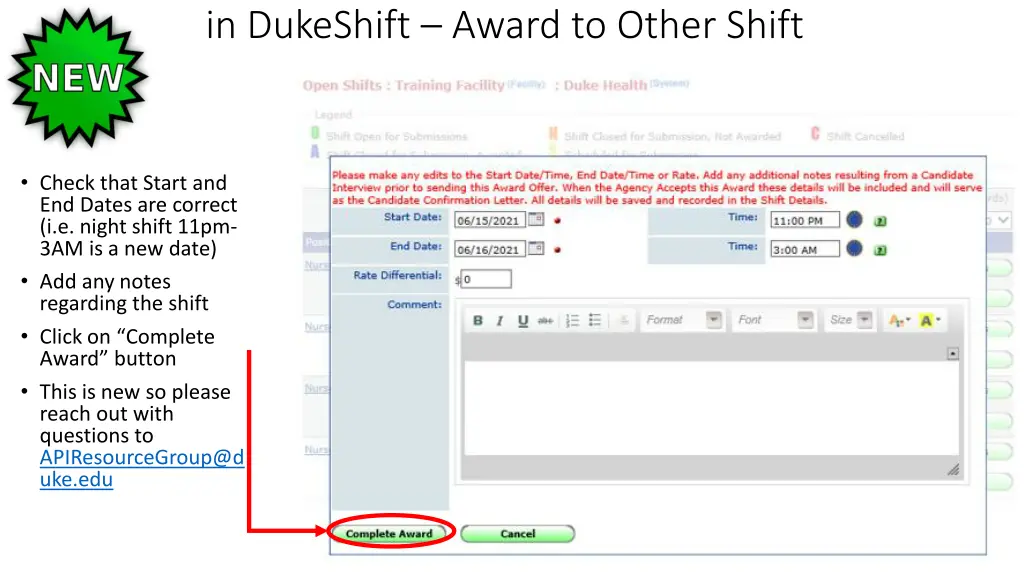 in dukeshift award to other shift 2