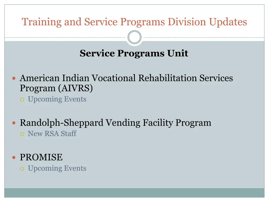 training and service programs division updates 2