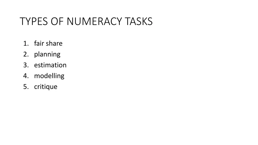 types of numeracy tasks