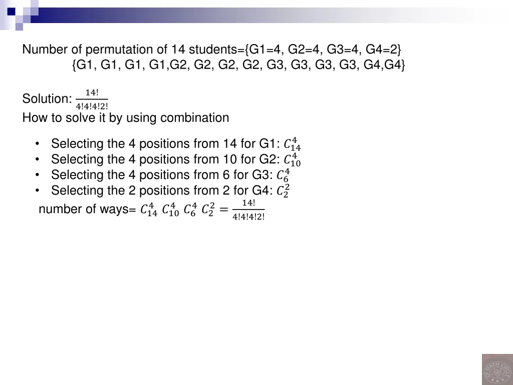 number of permutation of 14 students