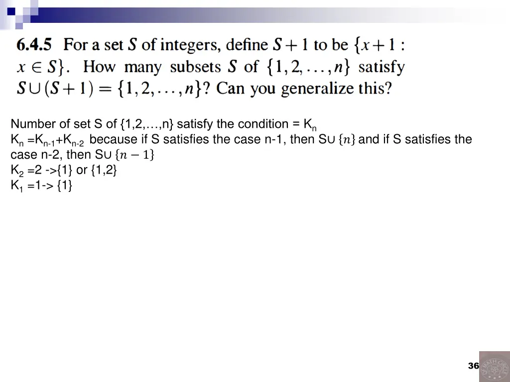 number of set s of 1 2 n satisfy the condition