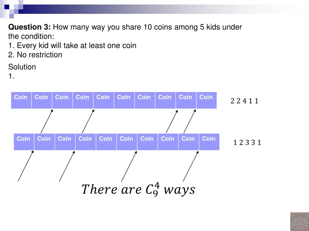 question 3 how many way you share 10 coins among