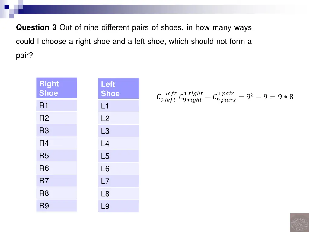 question 3 out of nine different pairs of shoes