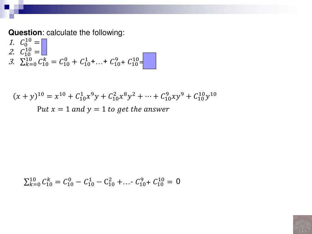 question calculate the following 1 0 2 10 3 0