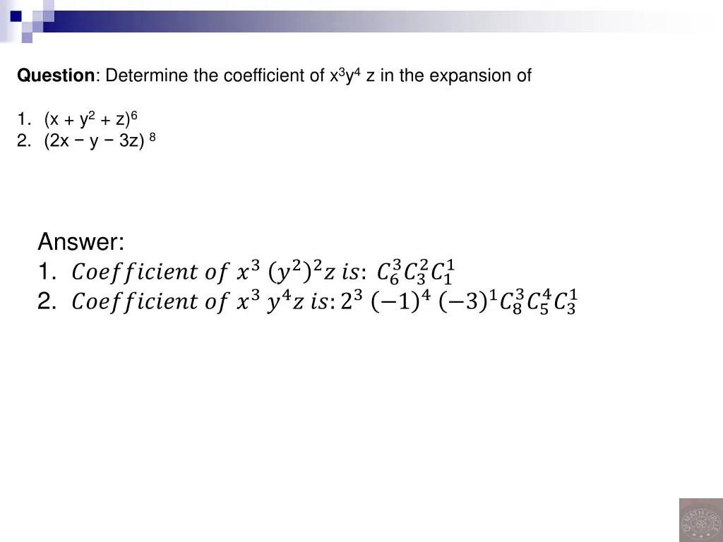 question determine the coefficient