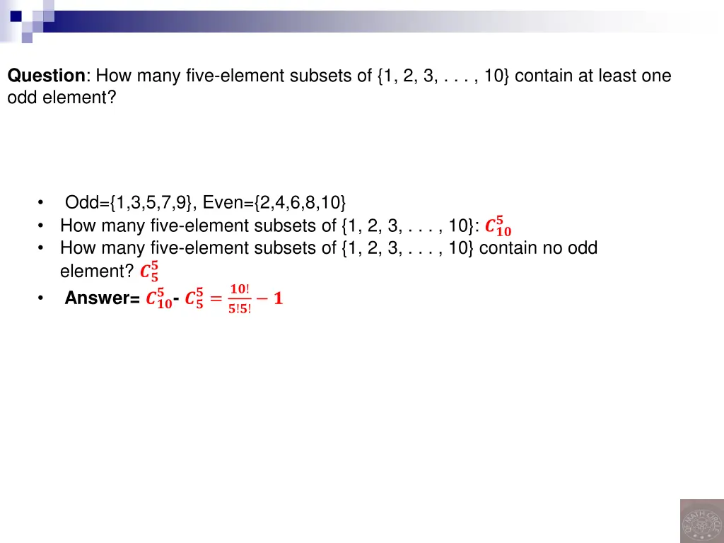 question how many five element subsets