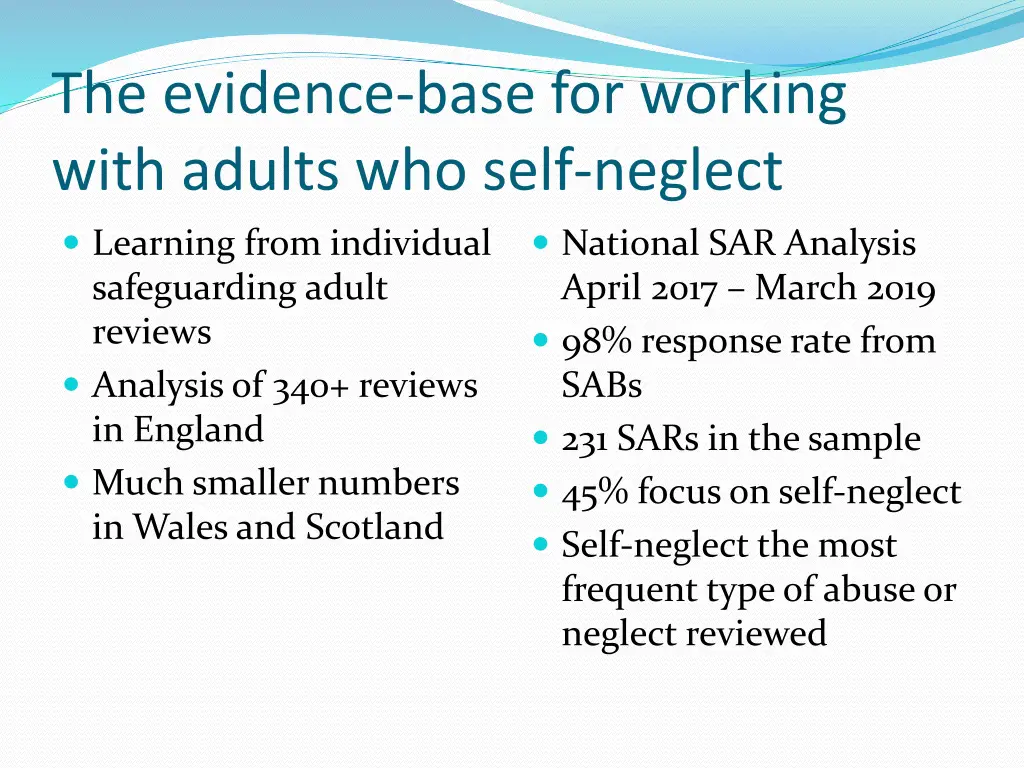 the evidence base for working with adults