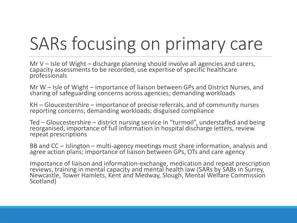 sars focusing on primary care