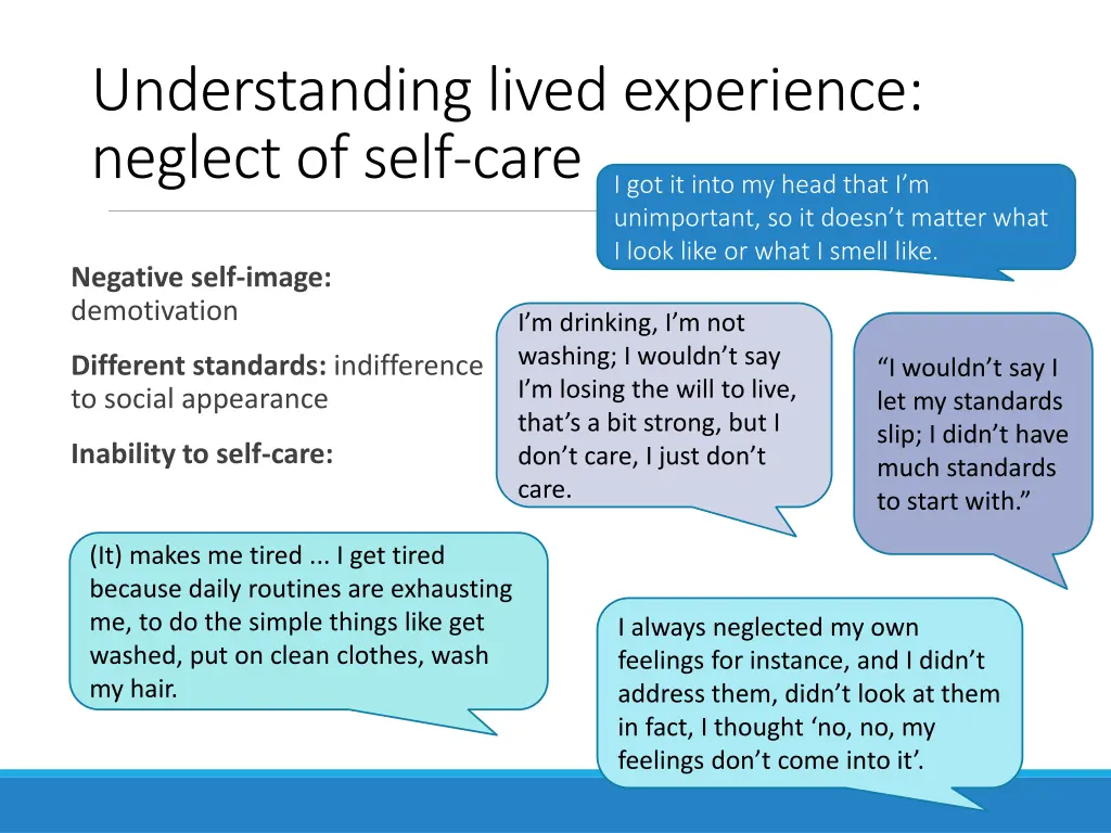 understanding lived experience neglect of self