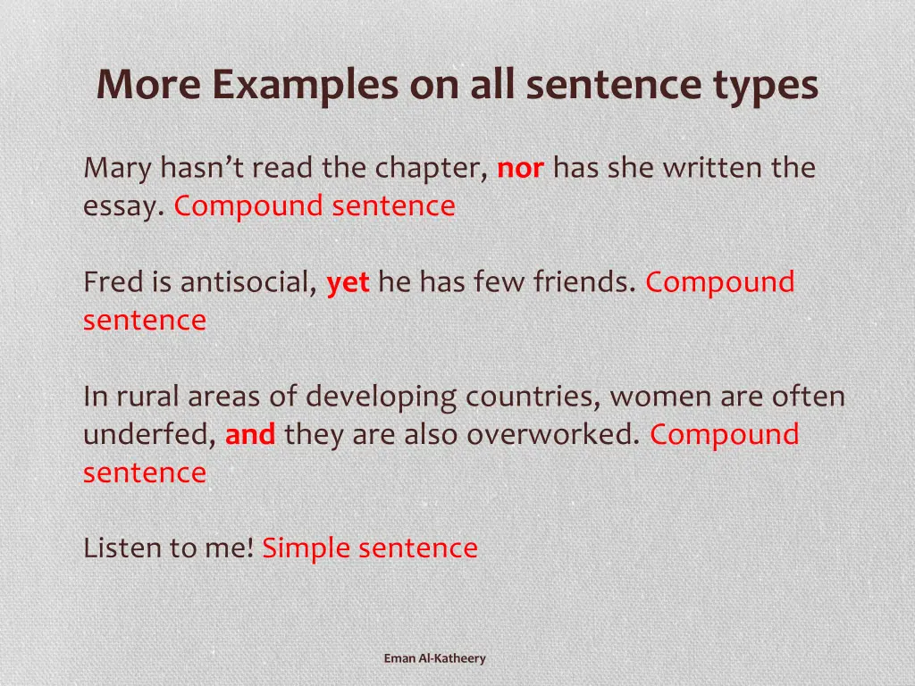 more examples on all sentence types