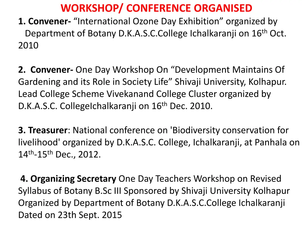 workshop conference organised 1 convener