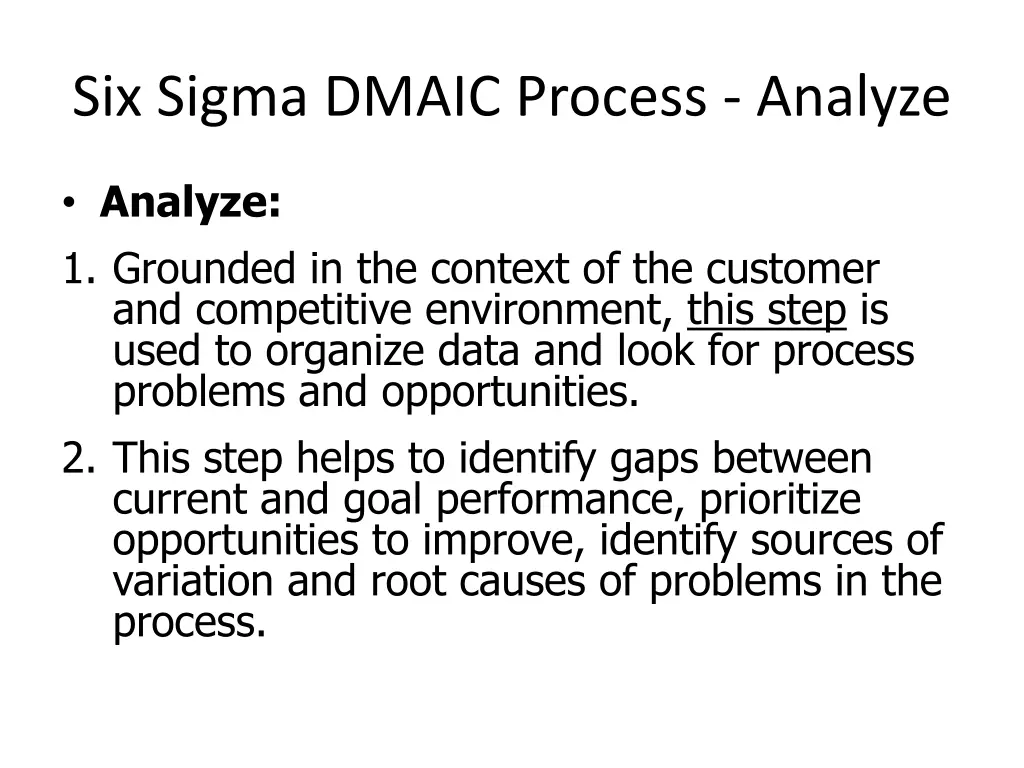 six sigma dmaic process analyze