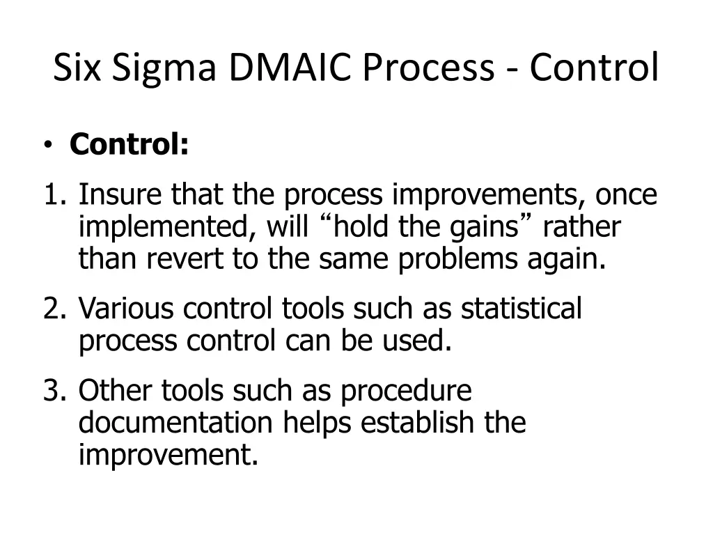 six sigma dmaic process control