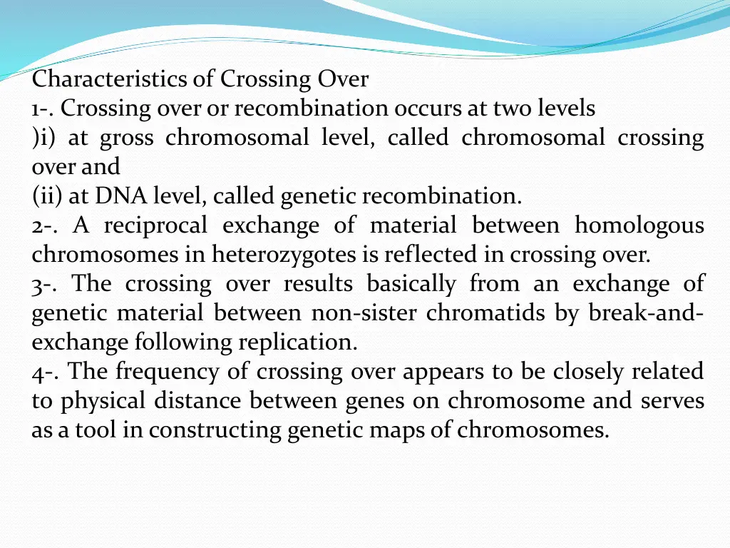 characteristics of crossing over 1 crossing over