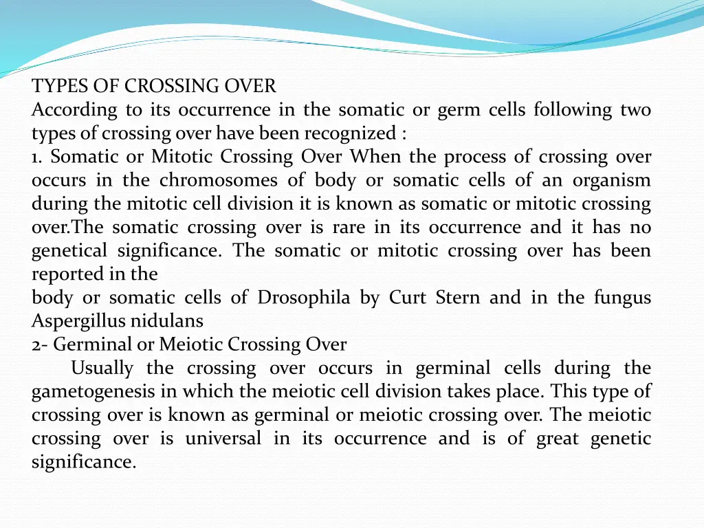 types of crossing over according