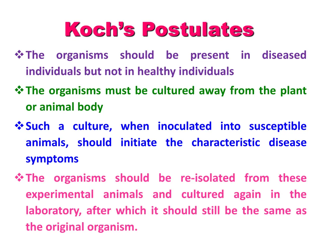 koch s postulates the organisms should be present