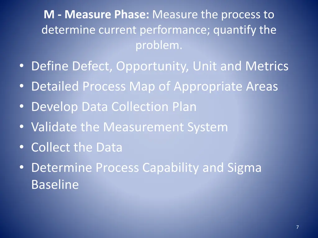 m measure phase measure the process to determine