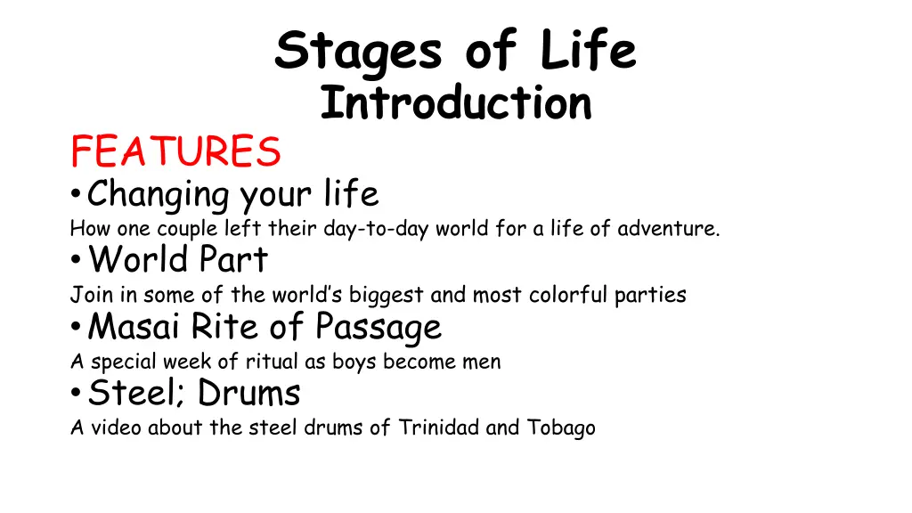 stages of life introduction