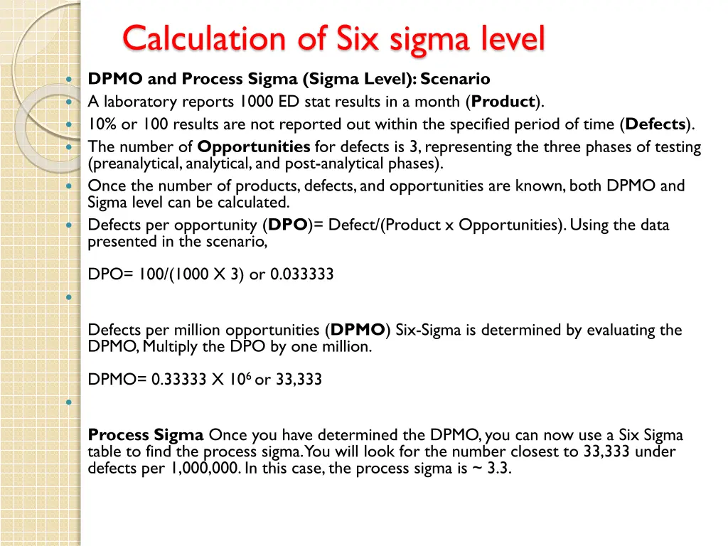 calculation of six sigma level