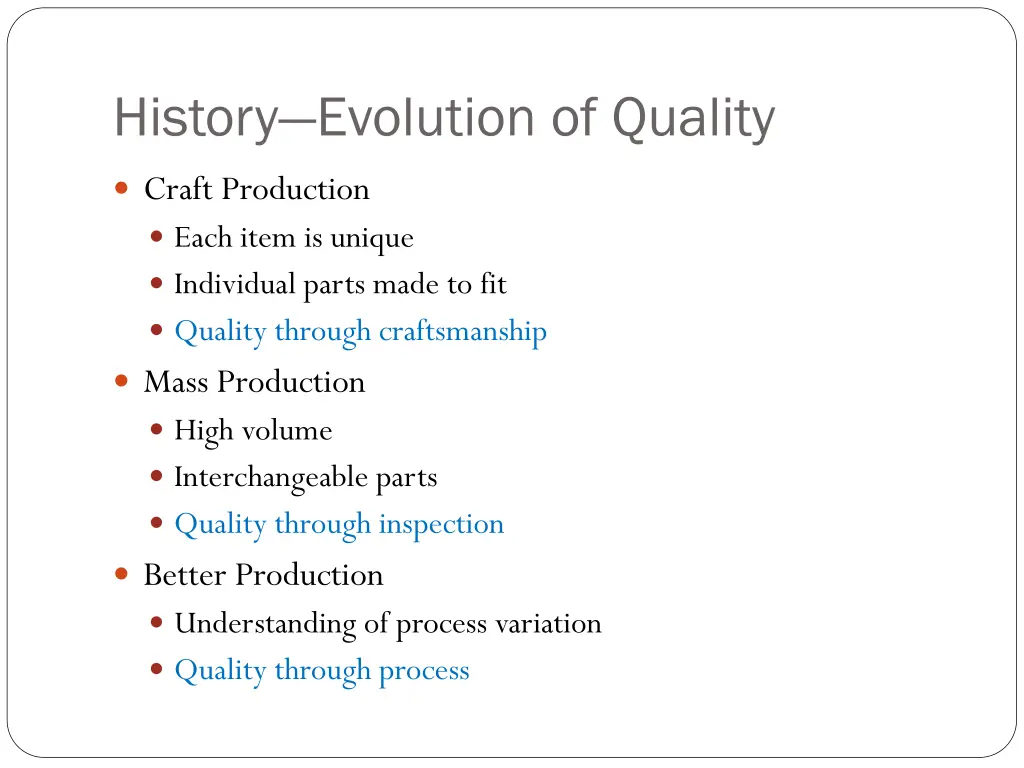 history evolution of quality