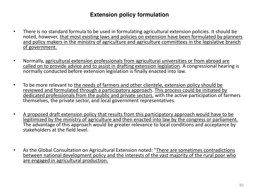 extension policy formulation